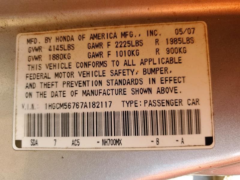 2007 HONDA ACCORD EX