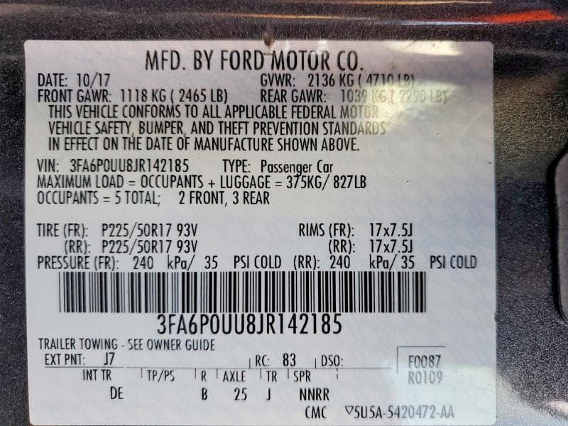 2018 FORD FUSION S HYBRID