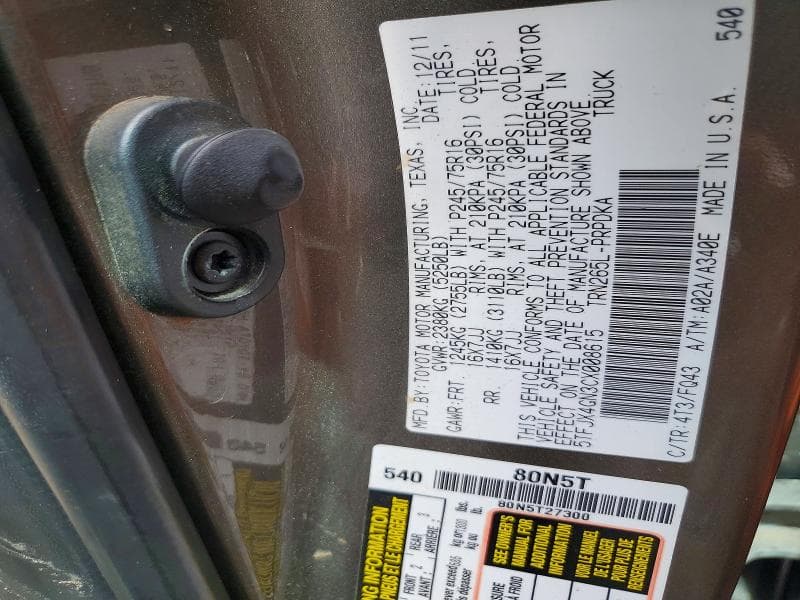 2012 TOYOTA TACOMA DOUBLE CAB