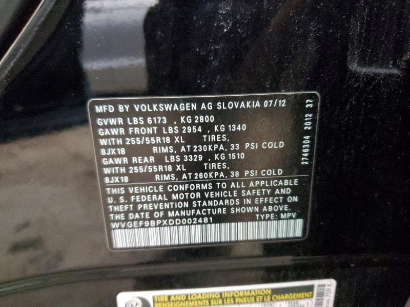 2013 VOLKSWAGEN TOUAREG V6