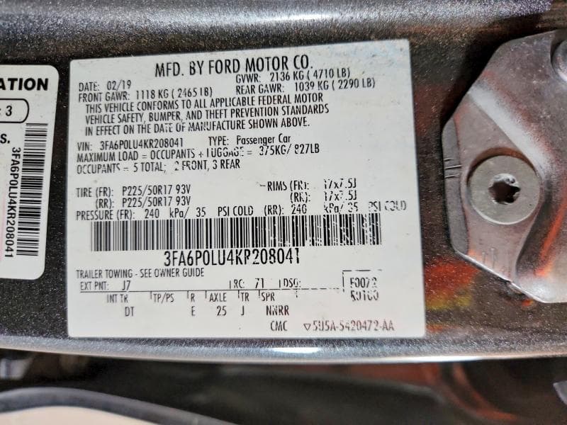 2019 FORD FUSION SE