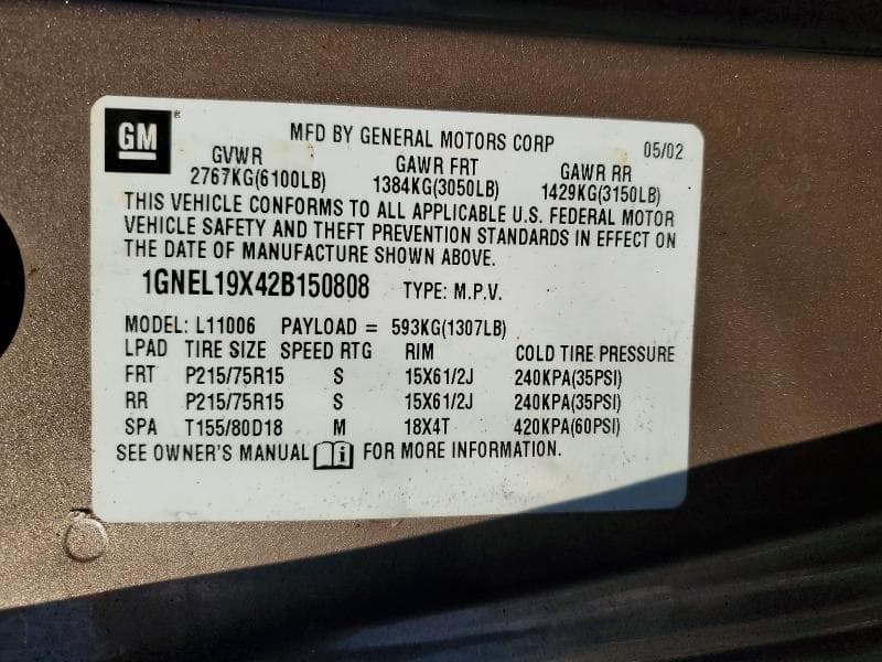 2002 CHEVROLET ASTRO