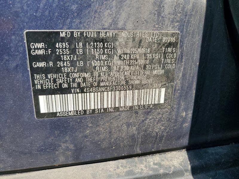 2015 SUBARU OUTBACK 2.5I LIMITED