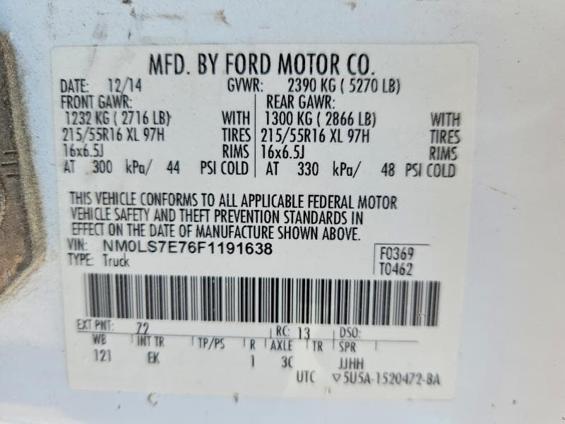 2015 FORD TRANSIT CONNECT XL