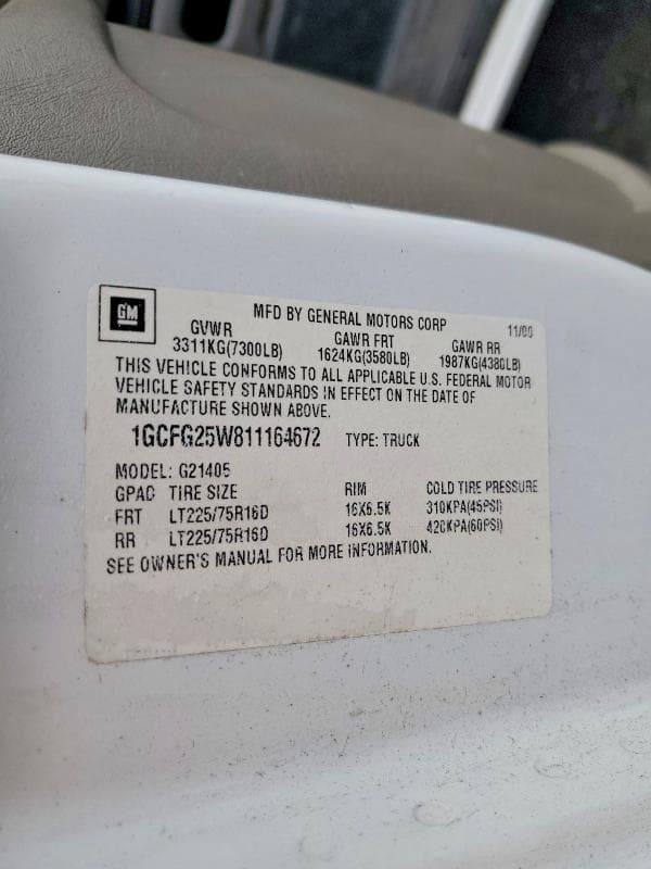 2001 CHEVROLET EXPRESS DELIVERY VAN