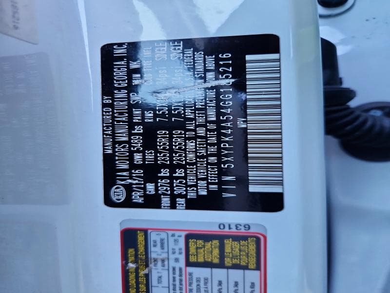 2016 KIA SORENTO SX V6