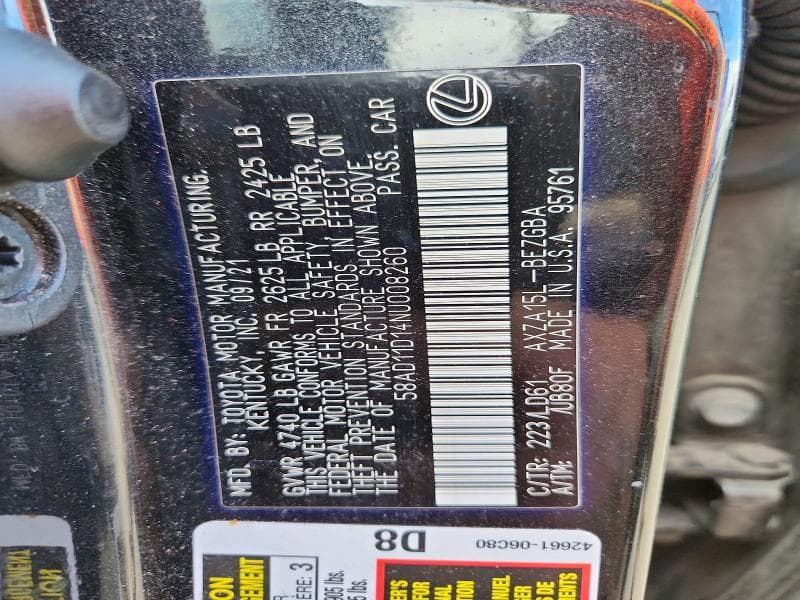 2022 LEXUS ES 250 BASE