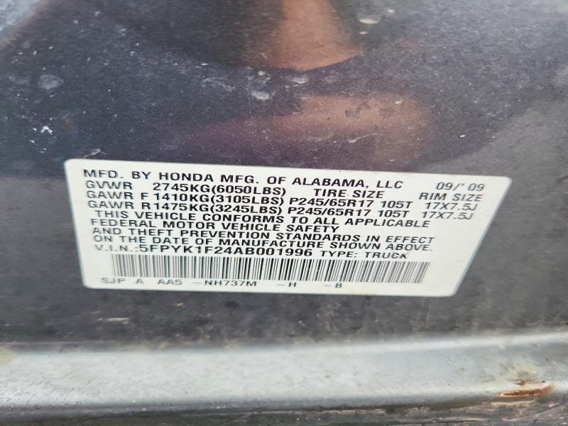 2010 HONDA RIDGELINE RT
