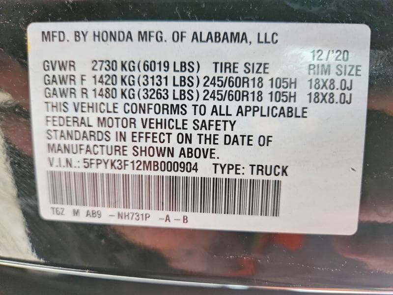 2021 HONDA RIDGELINE SPORT