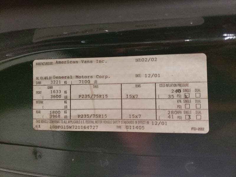 2002 CHEVROLET EXPRESS G1500
