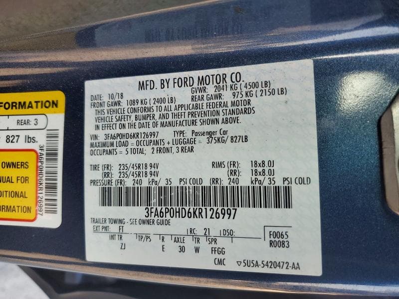 2019 FORD FUSION SE