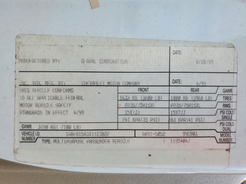 1999 CHEVROLET EXPRESS G1500