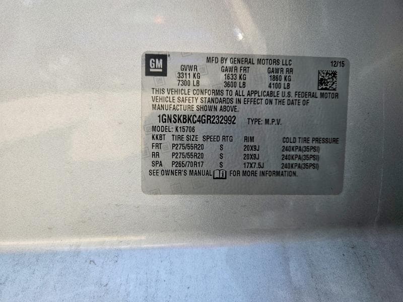 2016 CHEVROLET TAHOE K1500 LT