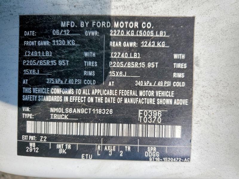 2012 FORD TRANSIT CONNECT XL