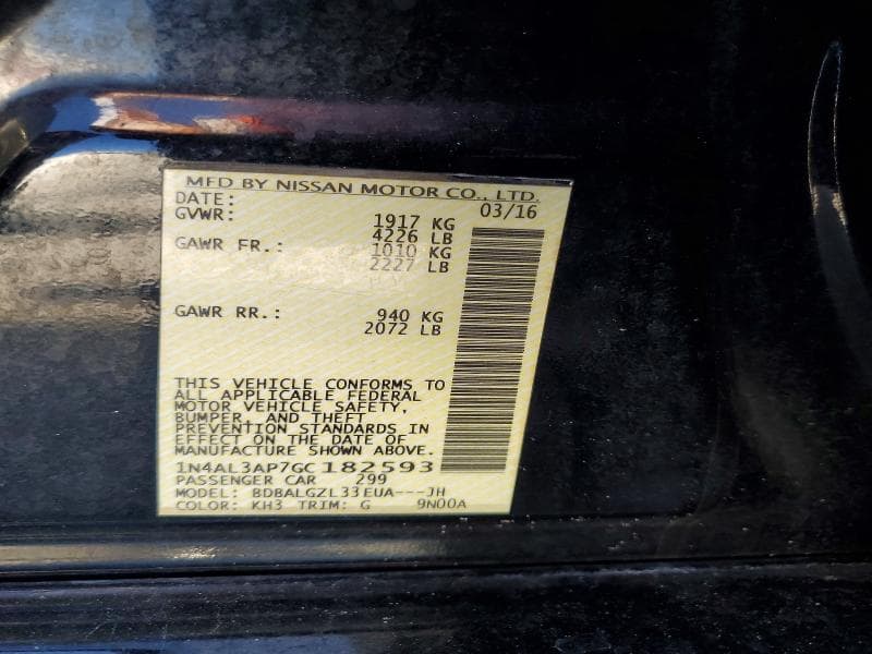 2016 NISSAN ALTIMA 2.5 S
