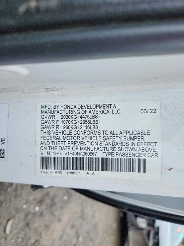 2022 HONDA ACCORD SPORT SE