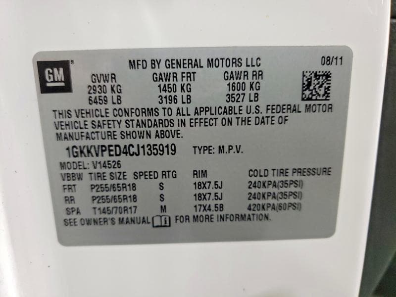 2012 GMC ACADIA SLE