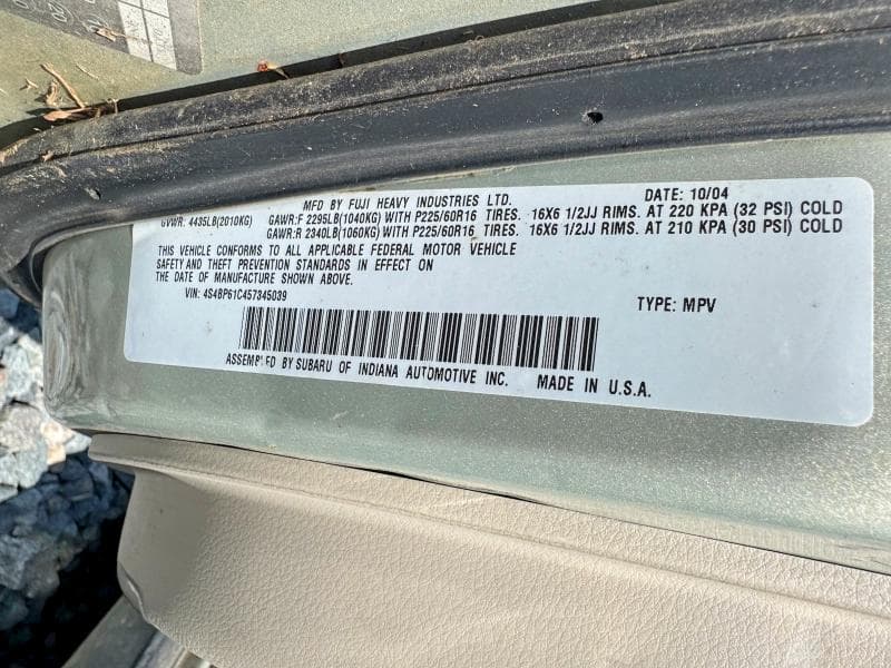 2005 SUBARU LEGACY OUTBACK 2.5I