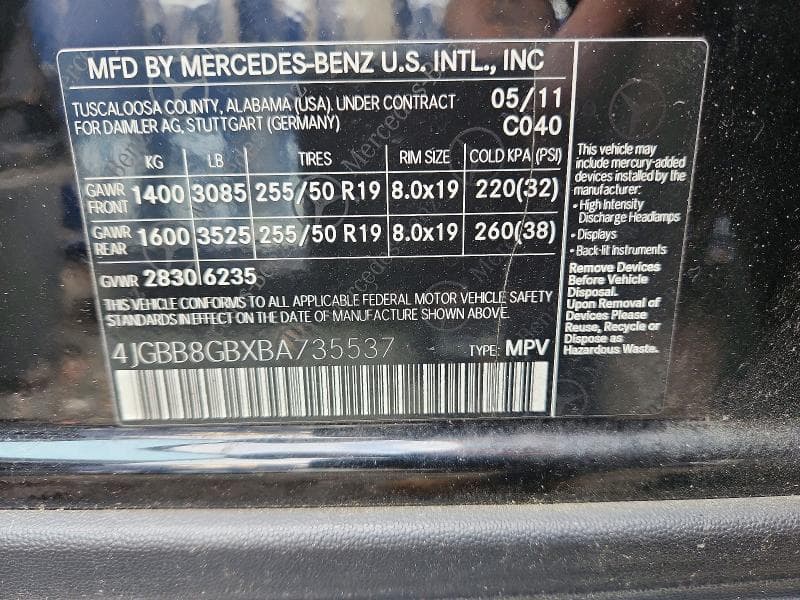 2011 MERCEDES-BENZ ML 350 4MATIC