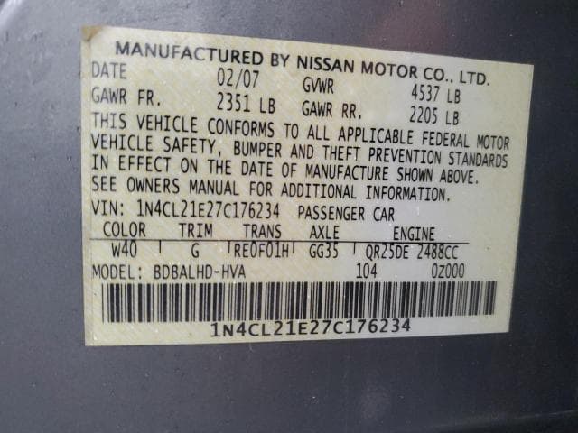 2007 NISSAN ALTIMA HYBRID