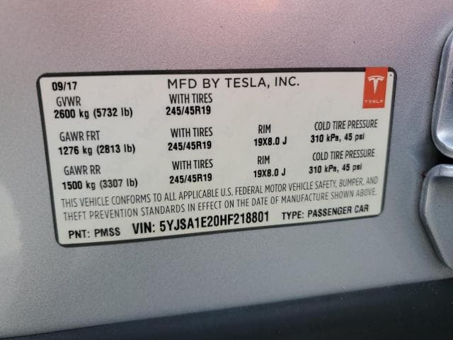 2017 TESL MODEL S 75D