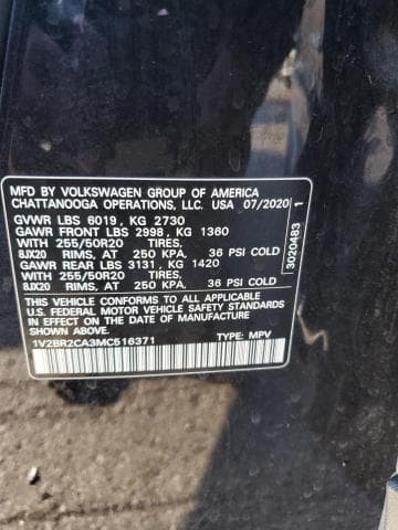2021 VOLKSWAGEN ATLAS SEL