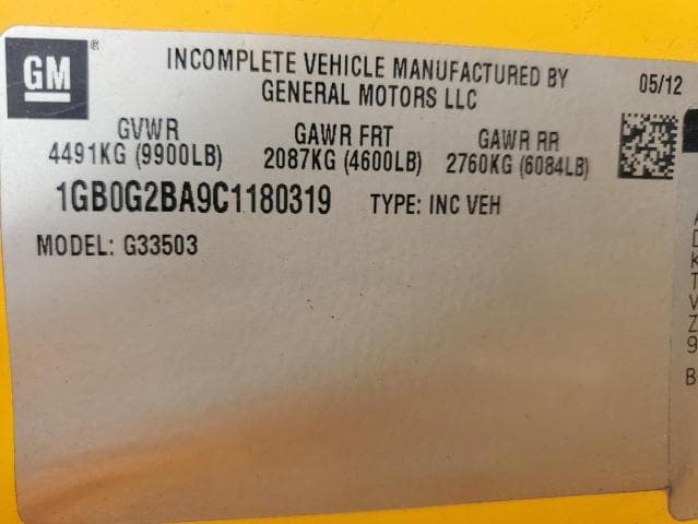 2012 CHEVROLET EXPRESS G33503 SCHOOL BUS