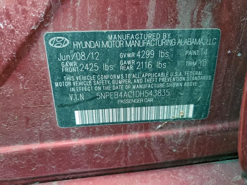 2013 HYUNDAI SONATA GLS